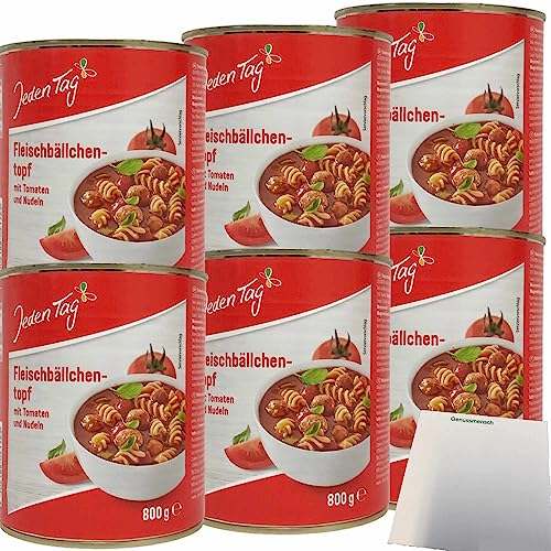 Jeden Tag Fleischbällchen-Topf mit Tomaten und Nudeln 6er Pack (6x800g Dose) + usy Block
