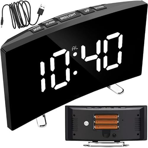 Retoo Wecker Digital LED Digitaluhr Reisewecker Elektronische Tischuhr Batteriebetriebene USB-Aufladung Tragbarer Spiegelalarm mit 2 Alarmen Schlummerfunktion Kalender Temperatur Schwarz