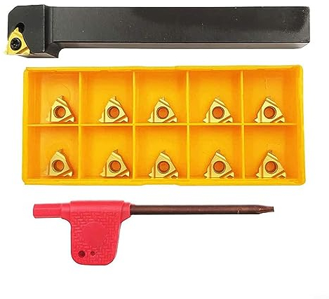 HEIBTENY CNC-Drehmeißel-Set, Außengewinde, SER 1212H11, 12 mm, 1,27 cm, Drehwerkzeughalter + 10 Hartmetalleinsätze 11ER AG60 + 1 T8-Schraubenschlüssel