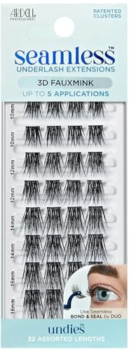 Ardell Seamless Underlash Extensions Refill 3D Faux Mink, False Eyelashes, Vegan Friendly, 32 Assorted Lengths (Pack of 1)