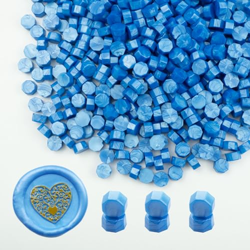 Wachs Siegel Perlen, Ioggtser 500 PCS Achteck Siegelwachsperlen für Wachssiegelstempel, Siegelperlen zur Herstellung von Wachssiegeln für Hochzeits- und Partyeinladungen (Sky Blue)