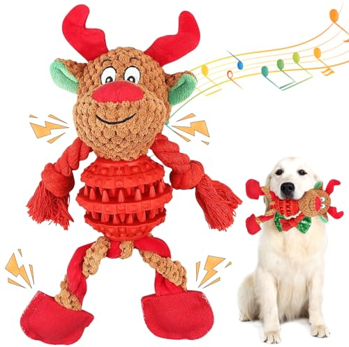 Weihnachten Hundespielzeug, Rentier Quietschendes Hundespielzeug, Interaktiv Kauspielzeug Hund Plüsch Welpenspielzeug, Weihnachten Geschenke für Haustiere Welpen, Mittel Hunde, Lindert Langeweile