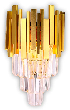 FRIXCHUR Crystal Wandleuchte Gold Square - Nachttischlampe Kristall Nachtlicht für Schlafzimmer, Badezimmer, Flur, Wand Dekor, Treppe, 2*E14