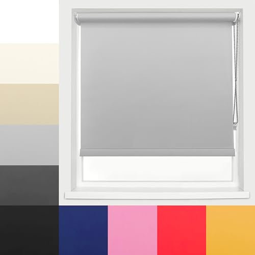 Ev Dekor Roller Blinds - Silver | Grey 90 Width 165 cm Drop, Thermal Blackout Roller Blind Insulated UV Protection Child Safe Premium Fabric Home Office Window Blinds