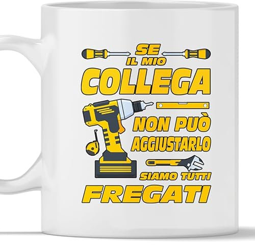 TeeDesign Tazza mug ceramica Collega. Idea compleanno se COLLEGA non puo aggiustarlo nessuno puo farlo. Festa regalo Collega natale. Collega aggiustare