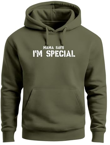 Neverless® Hoodie Herren Shirt Spruch lustig Mama Says I Am Special Ironie Sarkasmus Aufdruck Nerd Schrift Fashion Streetstyle Oliv 3XL