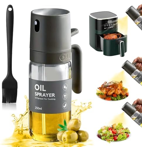 Fuwnvuwn Oil Spray Bottle, 250 ml Olive Oil Spray Bottle with Brush, Oil Sprayer for Cooking, Air Fryer, Salad, Frying, BBQ