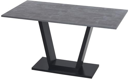 HOMCOM Tavolo da Pranzo Moderno con Piano Effetto Marmo Grigio Chiaro, per 4-6 persone, 140x80x76 cm, Nero