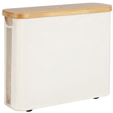 StorageWorks Toilet Paper Storage Box, Toilet Papers Basket with Bamboo Lid for Up to 12 Rolls, Multifunctional Toilet Holder Cabinet with Handle, Accessories Organiser for Bathroom, Beige