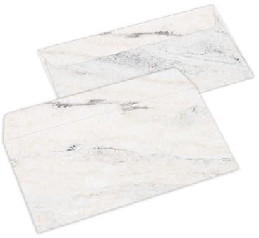 100 Briefumschläge DIN lang hochwertiger beidseitiger Bilderdruck Post Motiv Marmor optik grau Marmoriertes Papier Kuverts haftklebend mit Abziehstreifen beidseitig beschreibbar und bedruckbar