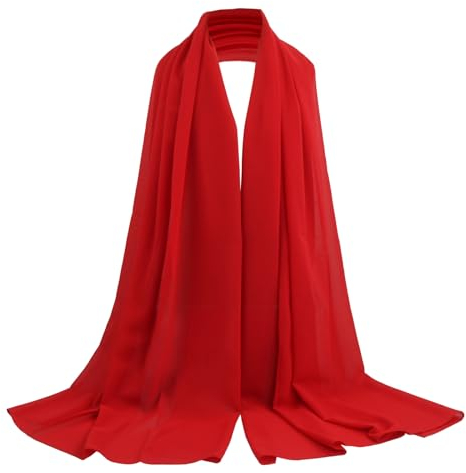 PTJJXA Chiffon Schal Damen, Seidenweiche Hijab, Schultertuch Groß Festlich, Stola für Abendkleid, Dünner Seidenschal, Einfarbiges Halstuch aus Chiffon (Rot)