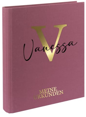 AWASG Urkundenmappe Kinder - Personalisiert mit Namen - Dokumentenmappe Ringbuch für Mädchen Jungen - Zeugnisordner Leinen zum Einsortieren von Urkunden (beere)