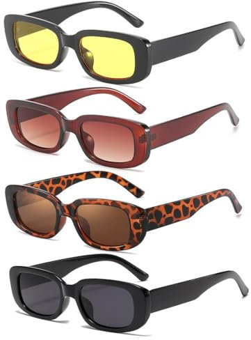 Aurasky 4 Stück Vintage Sonnenbrille Set, Retro Rechteckige Sonnenbrillen, Sunglasses Brille für Damen Herren Mode Accessoires party Strandurlaub C