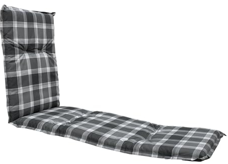 Spetebo Sonnenliegen Polsterauflage 195 x 60 cm - Karo grau - Universal Kissen für Gartenliegen - Liegestuhl Polster Deckchair Auflage Liegekissen Liegenauflage anthrazit gestreift
