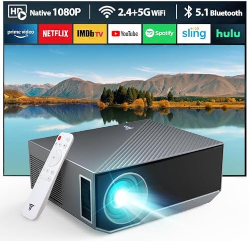 2024 New Projector with 5G WiFi Support, Ultra HD 1080P, Portable Projector with 16000 Lumens for Home Cinema, Compatible with Smartphones, TV Stick, Netflix, PS5, XBOX.