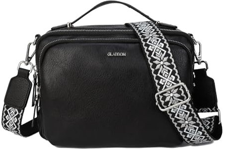 Gladdon Umhängetasche Damen, Schultertasche mit Reißverschluss, Crossbody Bag, Leder handtasche klein, Breite Schultergurte Jacquard-Gewebe