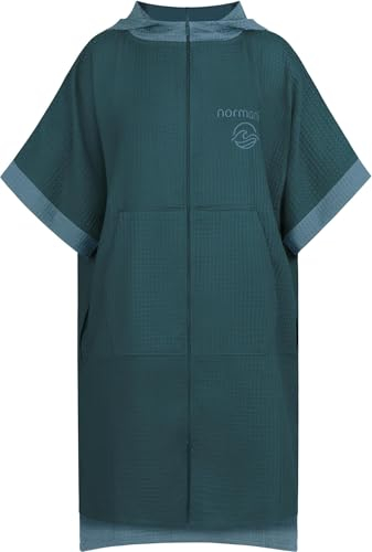 Badeponcho aus Waffelpique Handtuch-Poncho aus 100% Viskose leicht und kompakt - Badetuch Surferponcho mit Kapuze für Damen und Herren Farbe Dunkelblau Größe S/M