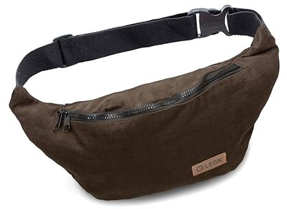 Leon Gürteltasche Bauchtasche Hüfttasche 100% Baumwolle Fanny Pack Belly Belt Moon Bag Bumbag Boho Hippie Tribal Damen Herren (GT Kord Braun)