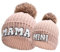 Kunyeah 2PCS Eltern-Kind Beanie Mütze Frauen Stickerei gestrickt Hut Mama und Baby Matching Hüte Winter Warm Cap mit Pom-Pom (DE/NL/SE/PL, Alphanumerisch, Einheitsgröße, Rosa)