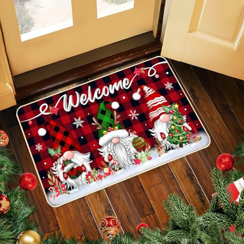 Shyllin Fußmatte Weihnachten, Weihnachtswichtel Fußmatte, Schmutzfangmatte Waschbar für Innen und Außen, rutschfest Weihnachts Fußmatte für Flur, Wohnzimmer, Badezimmer, 40 x 60 cm