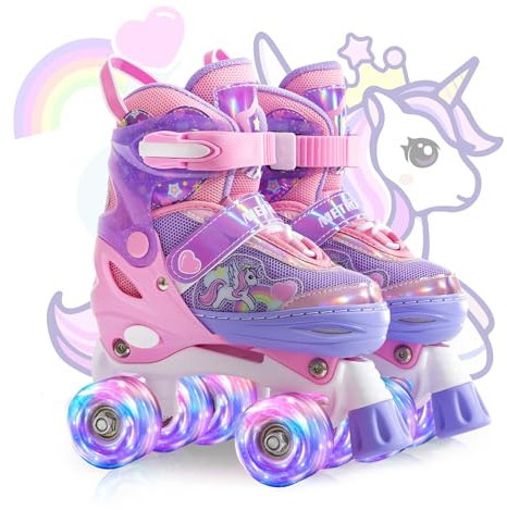 METROLLER Kids Roller Skates Girls Ages 4-6 5-8 8-12 Adjustable Toddler Roller Skates Shining Wheels Little Unicorn Sports Outdoors
