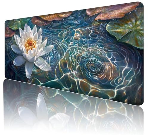 Tapis de Souris de Jeu XXL 1600 x 800mm Tapis Souris Blanc Grand Tapis de Souris Gamer Lotus Antidérapant Étanche Tapis de Bureau Haute précision et Vitesse pour Gamer, Ordinateur, Cadeau,Z-25