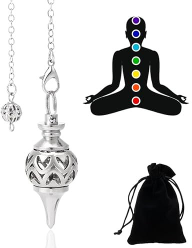 CJQRL Silber Metallpendel, Pendel Esoterik, Pendulum, Kugelpendel, mit Kette, für Radiästhesie Spitze Pendulum Healing Reiki Energietherapie Meditation Tensor(1)