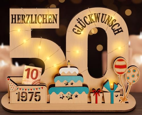 packra 50 Geldgeschenke Geburtstag,50 Geburtstag Geschenk Mädchen & Jungen,Holz-Schild Gästebuch,50 Geburtstag Deko,Personalisierbares Geschenk