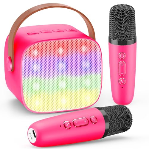 Dislocati Portátil Karaoke con 2 Microfonos Bluetooth, Regalo Juguetes Niña 3-12 Años Micrófono Karaoke Inalámbrico con DSP y Luces LED Ideal para Celebraciones Familiares, Fiestas y Exteriores