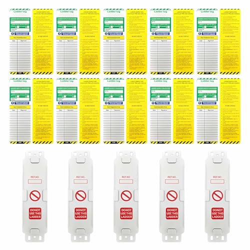 Ladder Inspection Tags - 5 Holders and 10 Ladder Inspection Tag Inserts | Compliant for Construction, Industrial & Warehouse Use