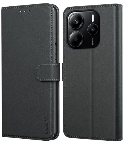 Leacckl Handyhülle für Xiaomi Redmi Note 14 4G [EU Version] Hülle (Nicht für 5G), Premium PU Leder Brieftasche Stoßfeste [Kartenfächern] Schutzhülle Klapphülle Flip Case, Schwarz