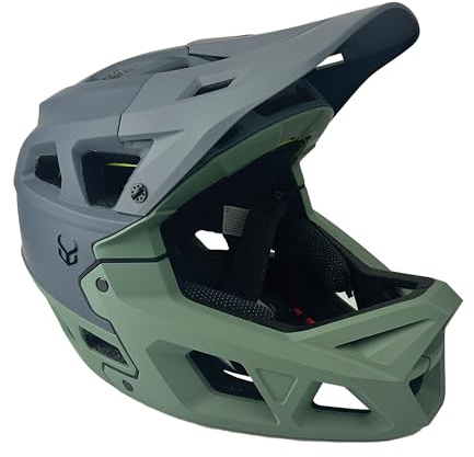 Demon United Podium X MIPS Full Face Mountain Bike Helmet- Removable Fit Pad Options- Advanced Venting System-Lightweight - Fullface DH BMX MTB Helmet (Matte Grey with Sea Foam, Small/Medium 55-58 CM)