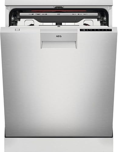 AEG FFB76717PM Lave-vaisselle, pose libre, 60 cm, 14 couverts, système AirDry, écran numérique XL, cavité XXL, fonction extra hygiénique, softpikes, moteur inverter, 44 dB(A), acier inoxydable