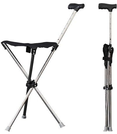 Bastón para Mayores con Silla 80-90cm de Altura Ajustable Aluminio,Engrosamiento Bastón Plegable con Asiento con Carga De 150kg,Mobility Bastones para Mayores para Caminar,Hacer Cola,Viajar