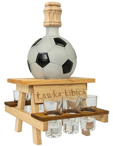 Fußball Karaffe mit 6 Gläsern – Geschenk für Männer | Fanartikel aus Holz | Alkohol Set für Schnaps, Wodka, Whisky | Deko & Bar Zubehör | Geburtstag, Vatertag