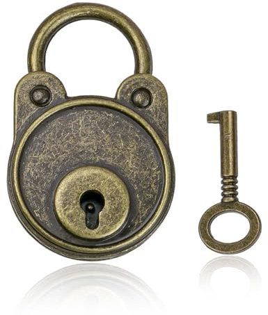 Candado Vintage con Llave | 4,8x3x1 cm Bronce | Para Diarios, Joyeros & Regalos | Mini Cerradura 1,5cm Grillete | Cierre Decorativo