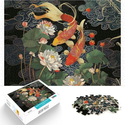 1000-teilige Puzzles für Erwachsene und Jugendliche Koi-Fische und Lotusblumen Aus Karton，Geeignet für Personen ab 14 Jahren für die Heimdekoration Geburtstagsgeschenke。Größe：38x52cm/14.9x20.4Zoll
