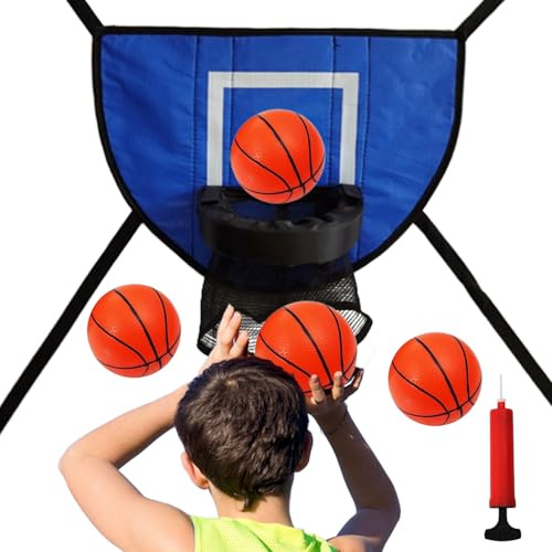 Trampolin-Basketballkorb | Korb-Befestigungsset | Mini-Basketballkorb für Trampolin | Wandmontage oder tragbar höhenverstellbar | Allwetternetz, Türwandmontage, Indoor-Outdoor-Basketballspiel