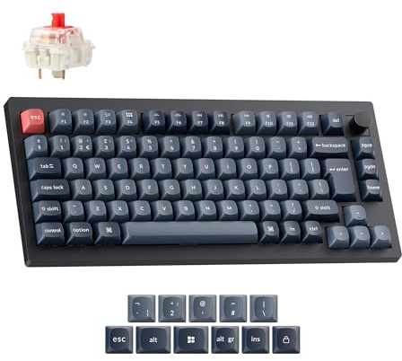 Keychron V1 Max 75% Wireless Custom Mechanical Keyboard - Gateron Jupiter Red Linear Switch, QMK Programmable, 2.4 GHz/Bluetooth Connectivity (UK Layout) Compatible with Mac Windows Linux - Black