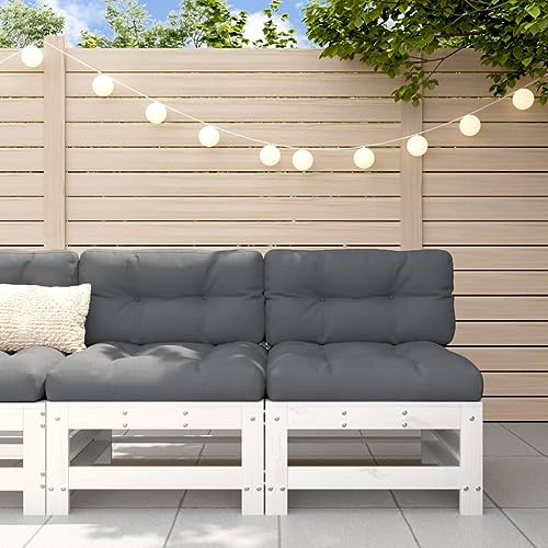 HaoChrymec Mittelsofas mit Kissen aus Massivholz Kiefer, Modulares Design, Flexibel und Komfortabel, Gartenmöbel Set, Lounge Sofa Outdoor, Gartensofa, Weiß, 57.5 x 63.5 x 60 cm (pro Stück)