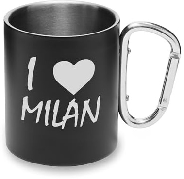 I Love Milan City Travel Italy tazza in metallo con moschettone maniglia tazza da campeggio