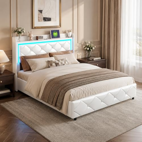 OLIVIBED Polsterbett 140x200cm, Doppelbett mit Stauraum, Hydraulisch Jugendbett Bettgestell für Erwachsene und Jugendliche, PU, Ohne Matratze, Weiß