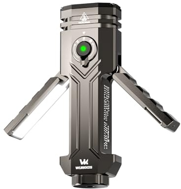 Wurkkos HD02 Linterna LED 3200lm 4 en 1, USB-C, IPX6, EDC | Luz UV 365nm y verde, paneles laterales plegables, batería 5000mAh, base magnética, ideal para camping y trabajos