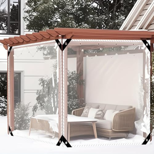Bâche Transparente avec Œillets 2.1 * 2.2m,Panneaux Latéraux de Bache PVC Imperméable 0,5mm,Bâches de Protection pour Jardin,Terrasse,Balcon,Piscine,Mobilier,Pavillon
