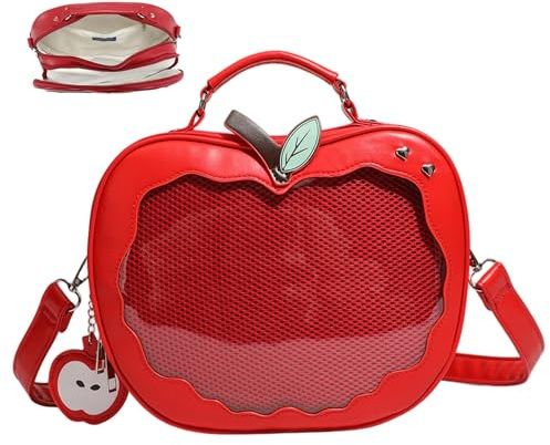 JIIENO 1PC Apples Ita Bag Rote PU Pin Display Tasche Kawaii Umhängetasche mit verstellbarem Riemen Japanische Schulterhandtasche für Anime Cosplay Mottoparty