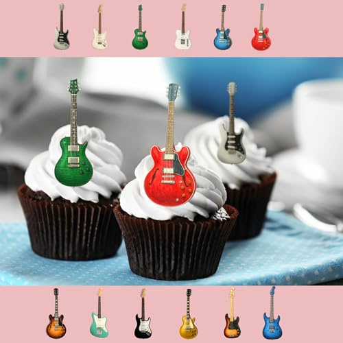 Electric Guitar Pre-Cut Wafer Rice Paper Cupcake Topper Cake Decoration Pack of 24
