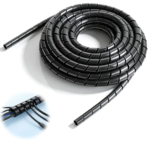 jwtyu Kabelspirale 8mm x 12m Schwarz | Flexible Spiralschlauch, Kabelschlauch für Kabelbäume, Kabelschutzschlauch für Heim Büro Kfz Industrie