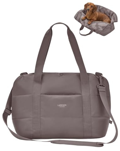 Larkson Hundetragetasche Braun - Frida - Aufklappbare Hundetasche für Kleine Hunde bis 10kg - Transporttasche für Hunde & Katzen - Unterwegs als Körbchen Nutzbar