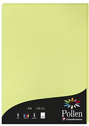 Clairefontaine 44205C - Étui de 50 Feuilles - Format A4 (21x29,7cm) - 120g/m² - Coloris Vert Bourgeon - Papier d'Invitation Evènements et Correspondance - Gamme Pollen - Papier Premium Lisse