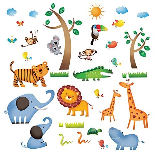 Decowall DW-1206 Wilde Tiere des Dschungels Wandsticker Wandaufkleber Wandtattoo Kinderzimmer